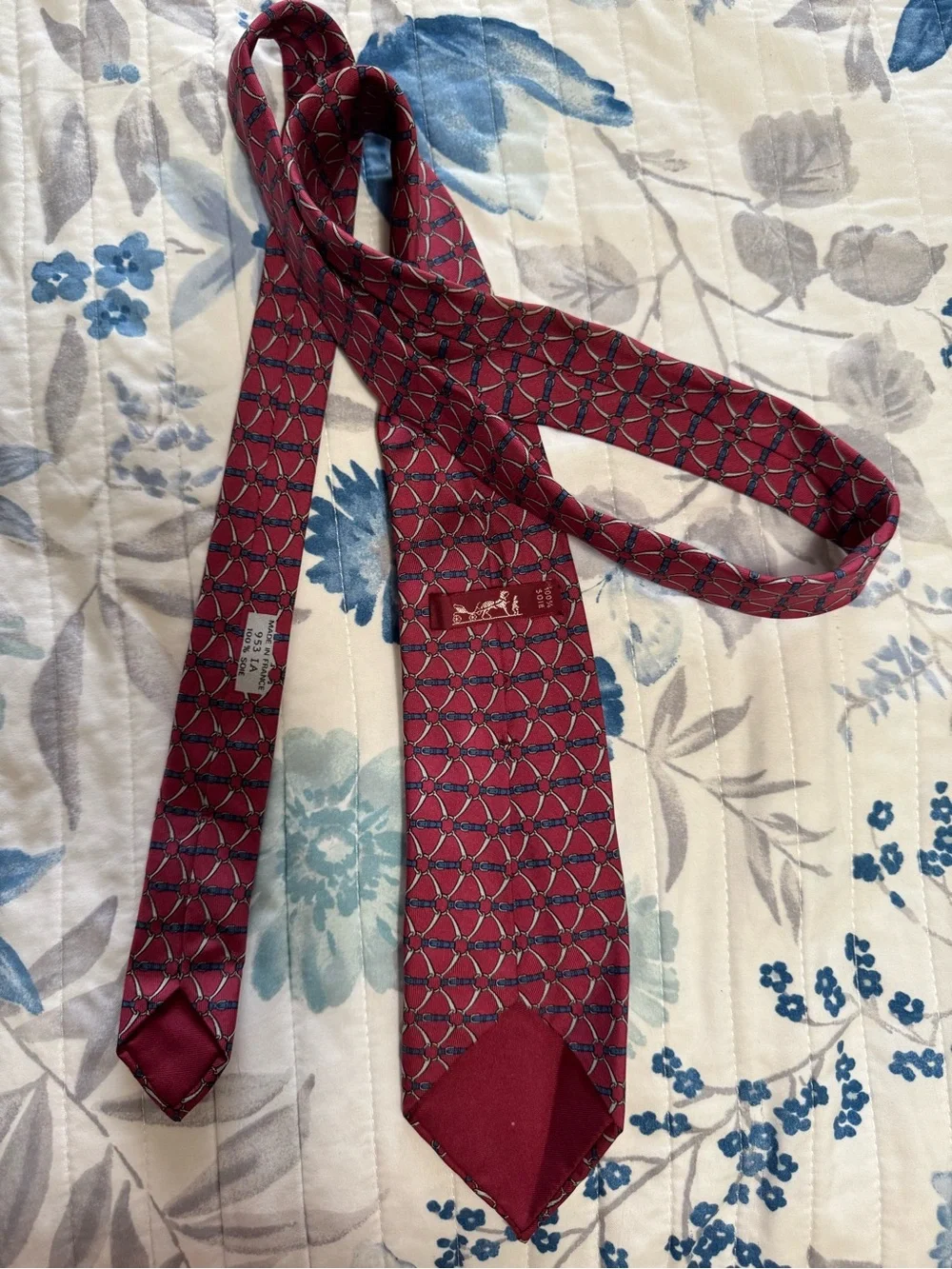 Hermes vintage  Red Geometric Silk Tie